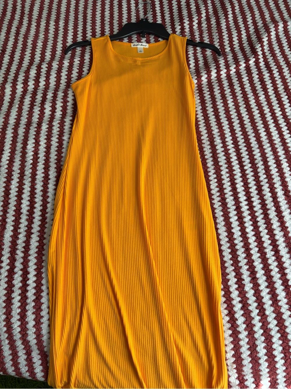 Derek Heart Bright Orange Ribbed Midi Dress